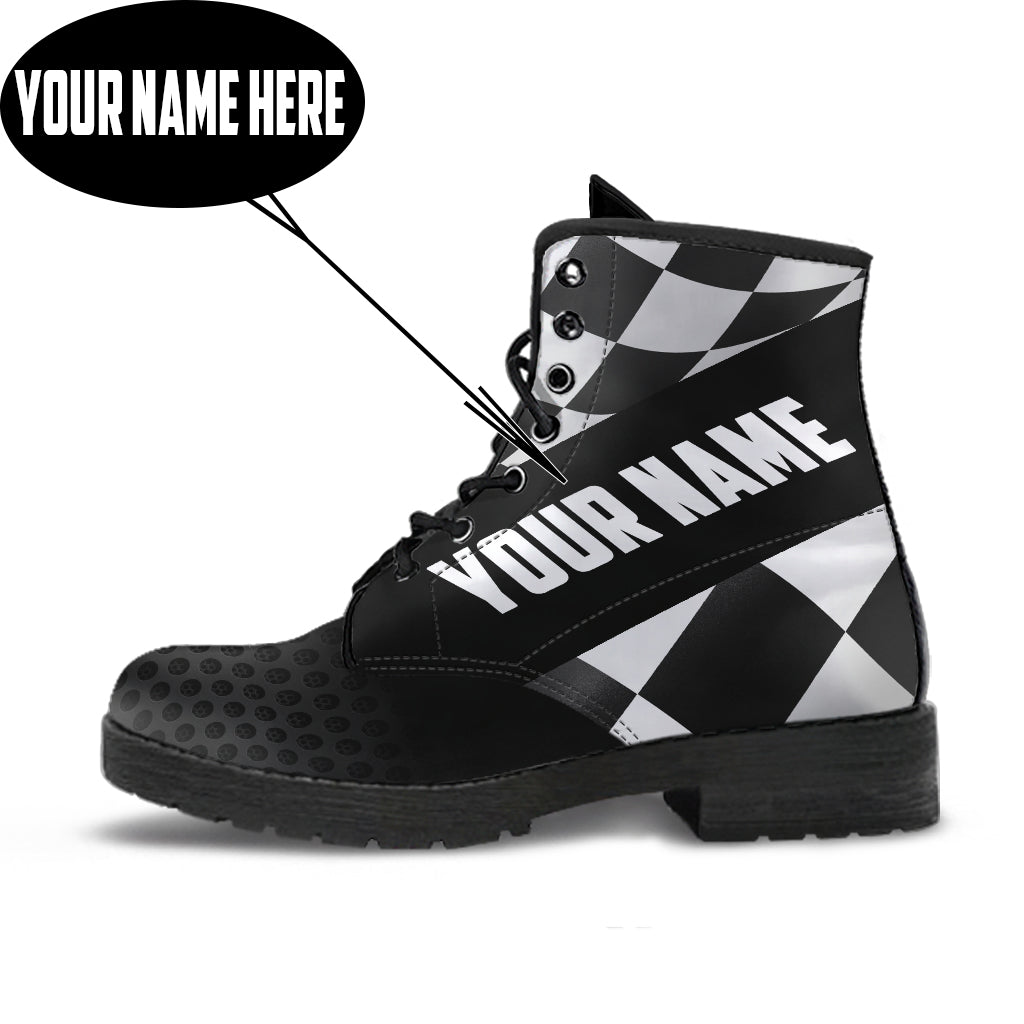 Custom Name Checkered Racing Boots