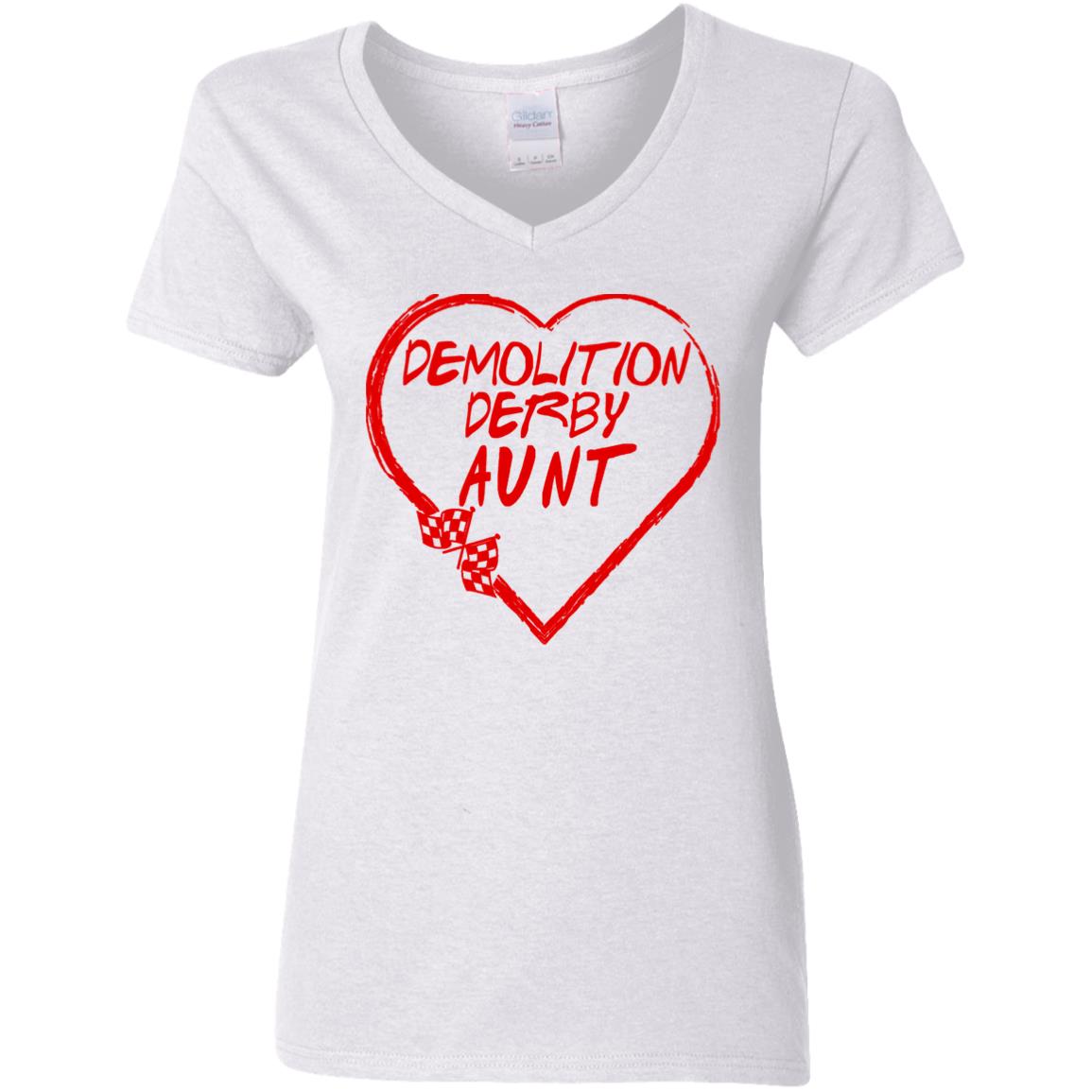 Demolition Derby Aunt Heart Ladies' 5.3 oz. V-Neck T-Shirt