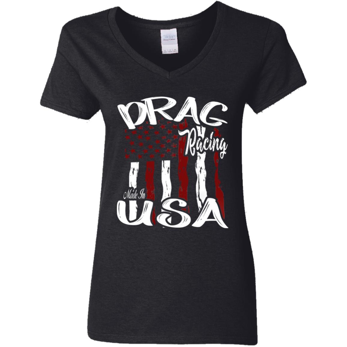 Drag Racing Made In USA Ladies' 5.3 oz. V-Neck T-Shirt