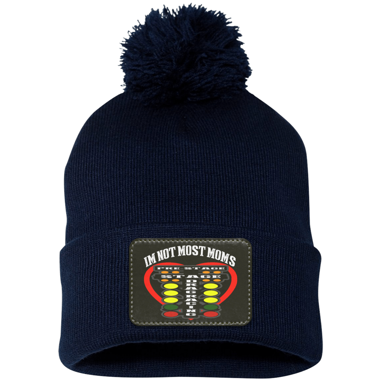 I'm Not Most Moms Drag Racing Pom Pom Knit Cap - Patch