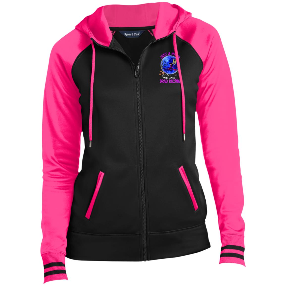 Just A Witch Who Loves Drag Racing Ladies' Sport-Wick® Full-Zip Hooded Jacket