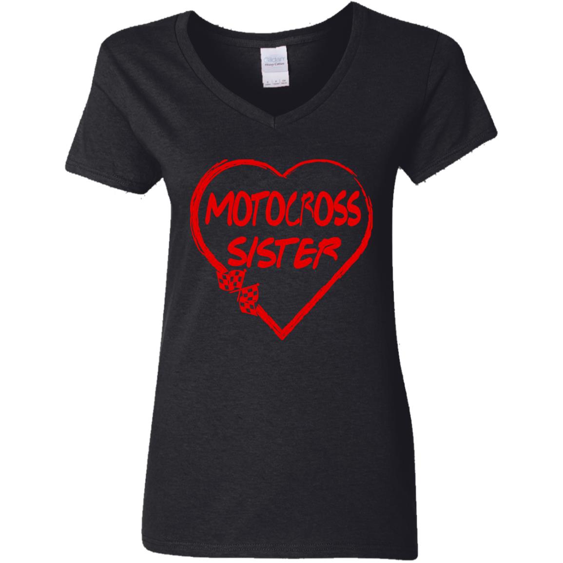 Motocross Sister Heart Ladies' 5.3 oz. V-Neck T-Shirt