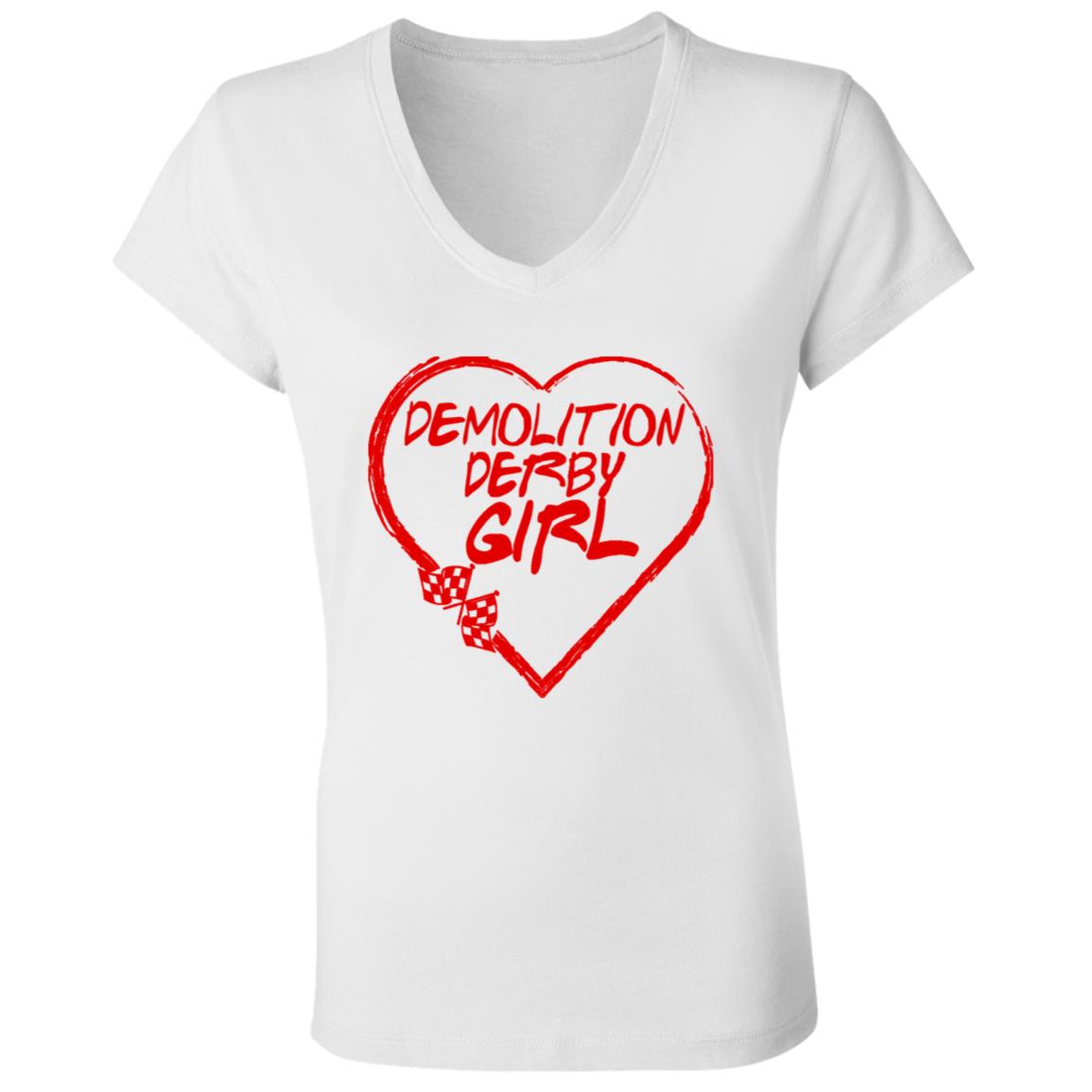 Demolition Derby Girl Heart Ladies' Jersey V-Neck T-Shirt