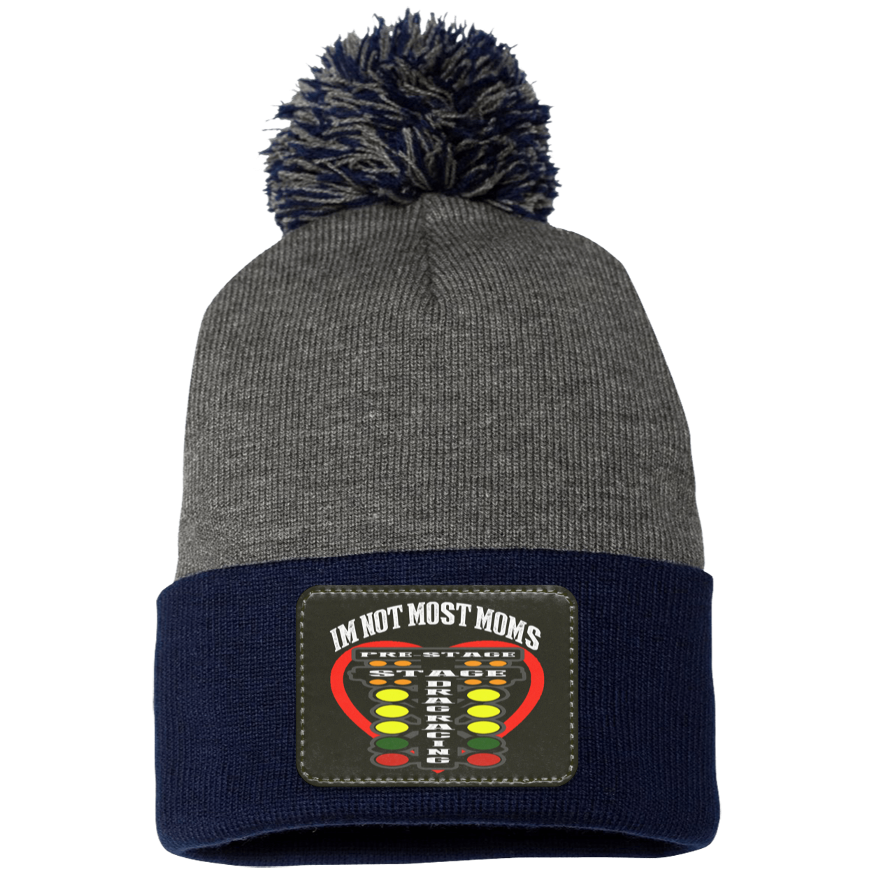 I'm Not Most Moms Drag Racing Pom Pom Knit Cap - Patch