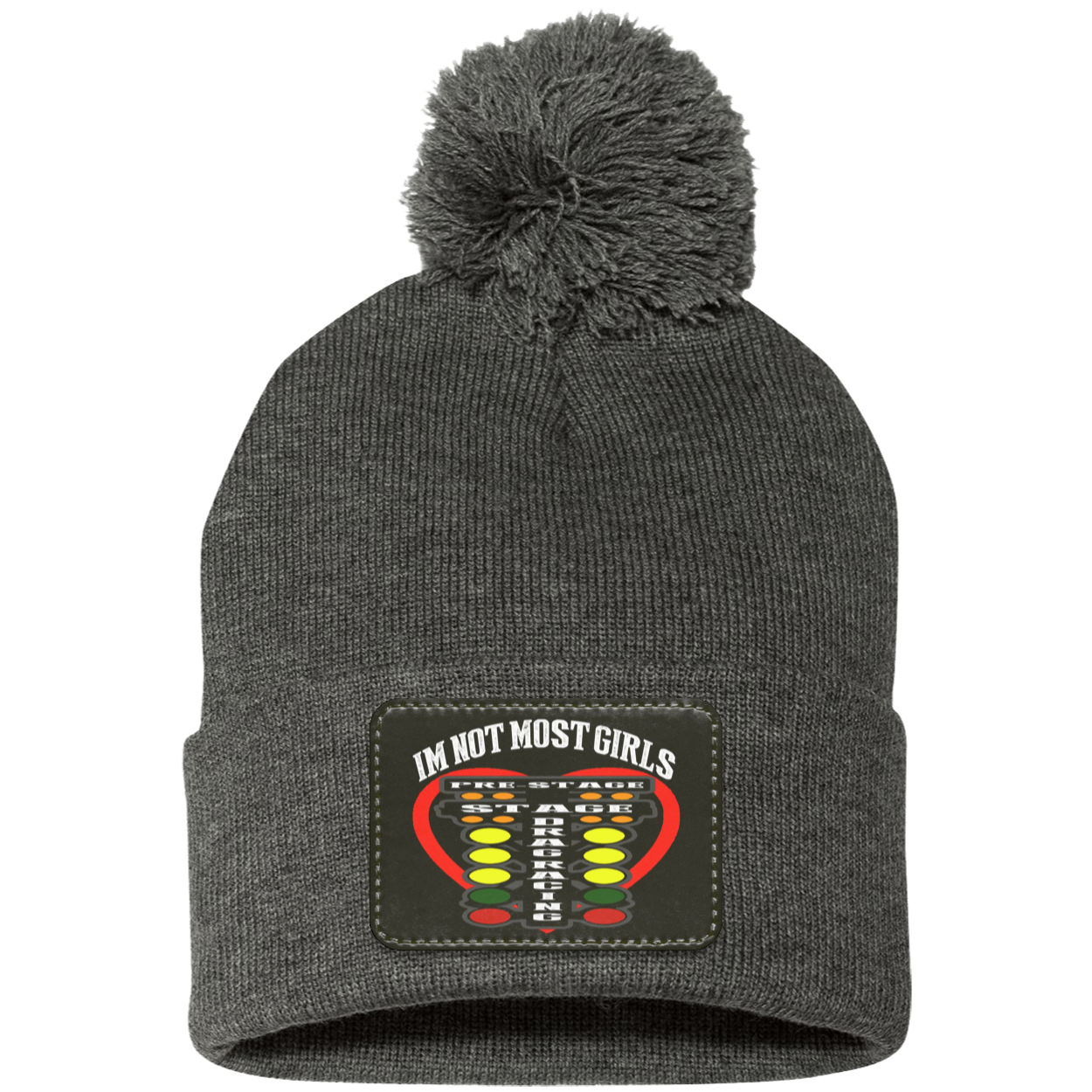 I'm Not Most Girls Drag Racing Pom Pom Knit Cap - Patch