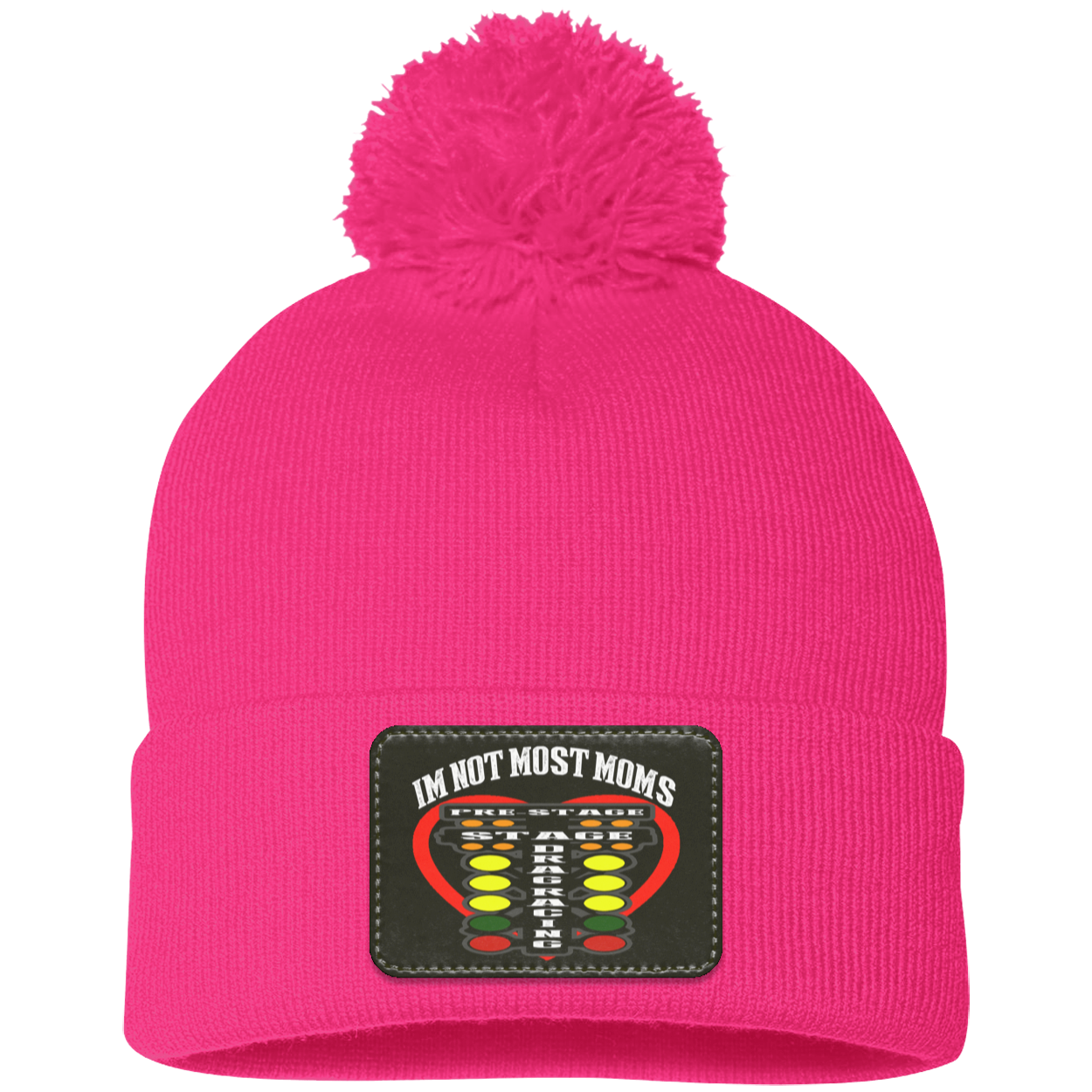 I'm Not Most Moms Drag Racing Pom Pom Knit Cap - Patch