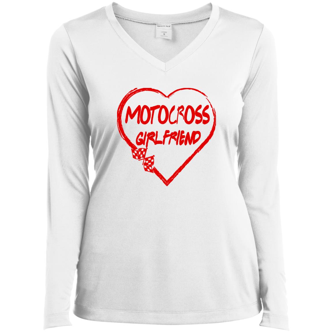 Motocross Girlfriend Heart Ladies’ Long Sleeve Performance V-Neck Tee