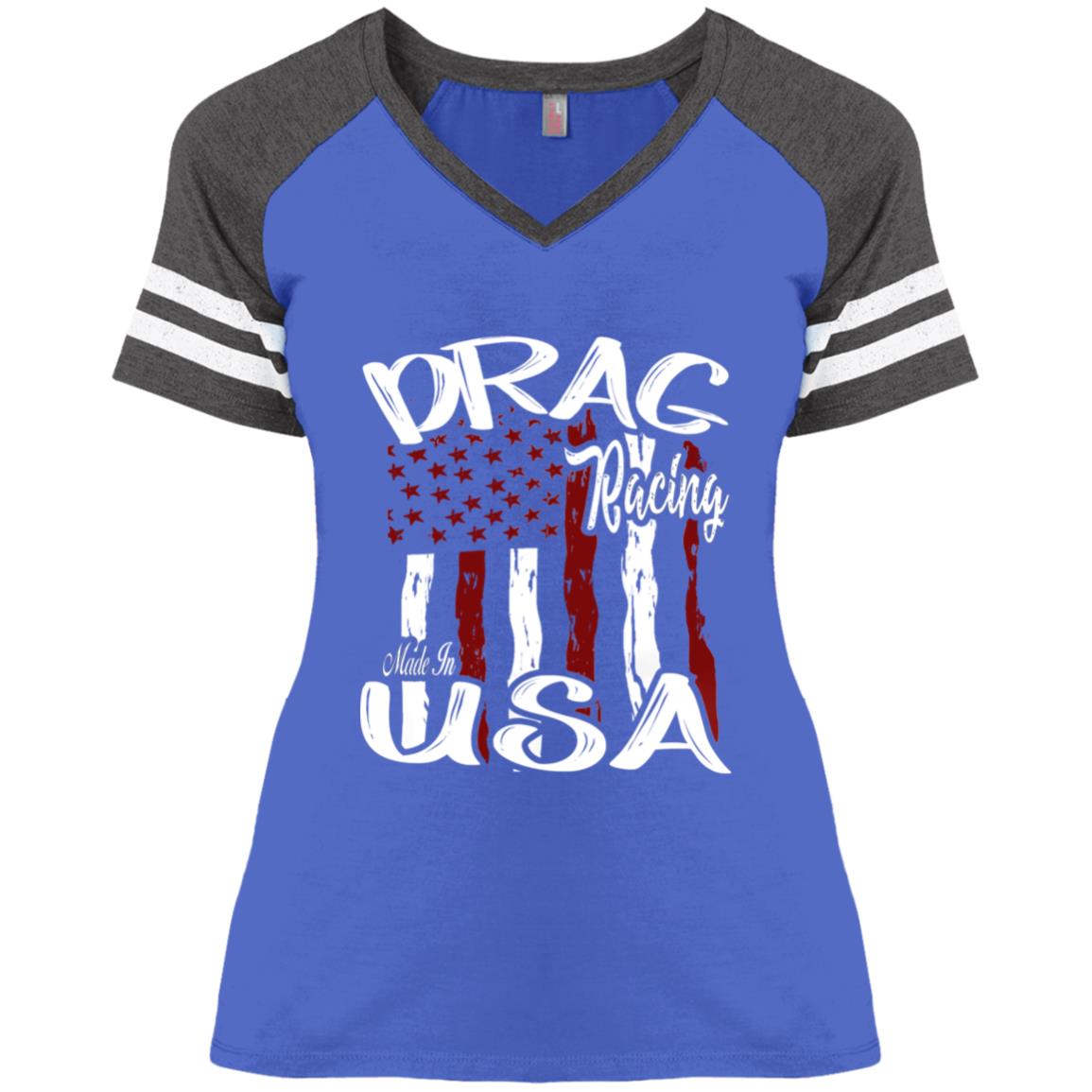 Drag Racing Made In USA Ladies' Game V-Neck T-Shirt