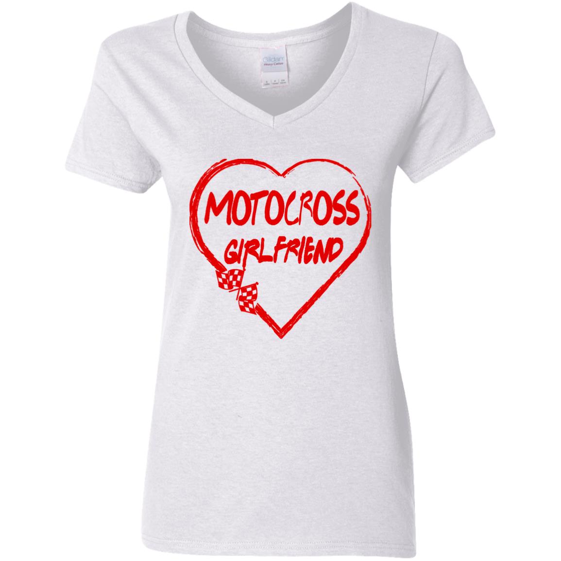 Motocross Girlfriend Heart Ladies' 5.3 oz. V-Neck T-Shirt