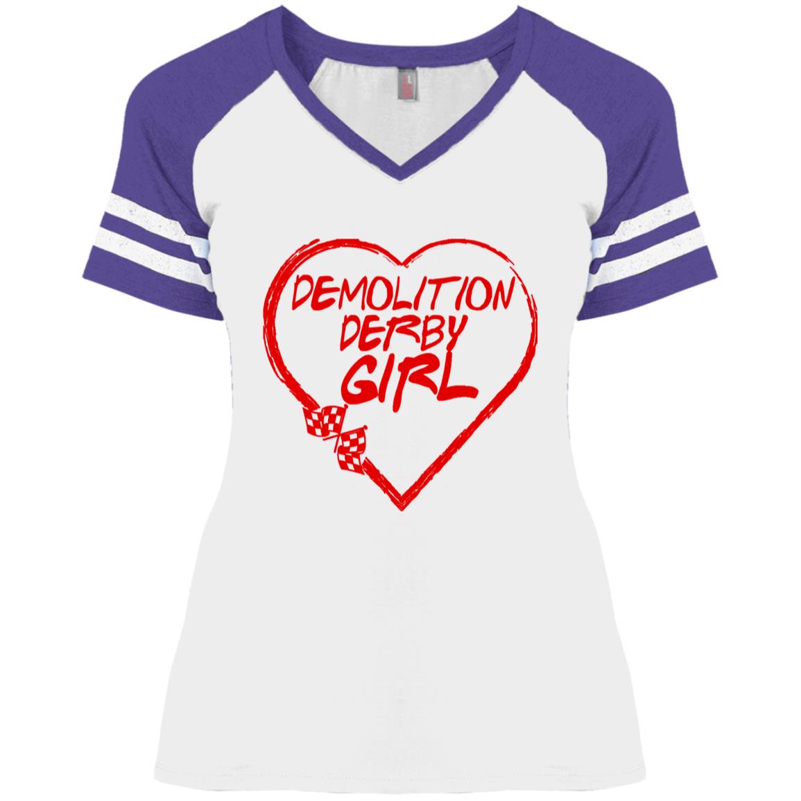 Demolition Derby Girl Heart Ladies' Game V-Neck T-Shirt
