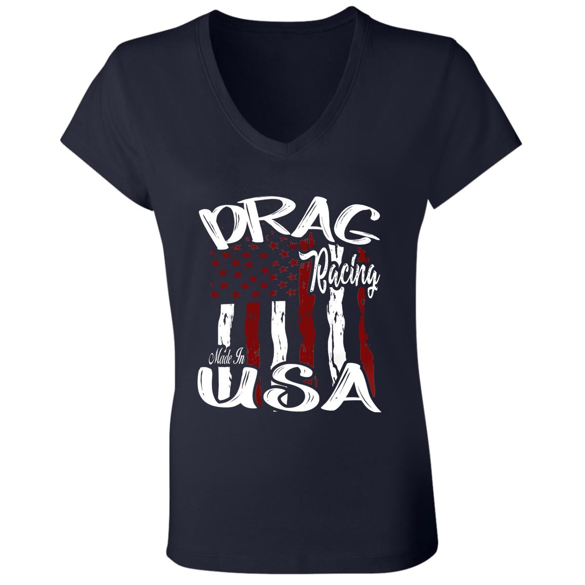Drag Racing Made In USA Ladies' Jersey V-Neck T-Shirt
