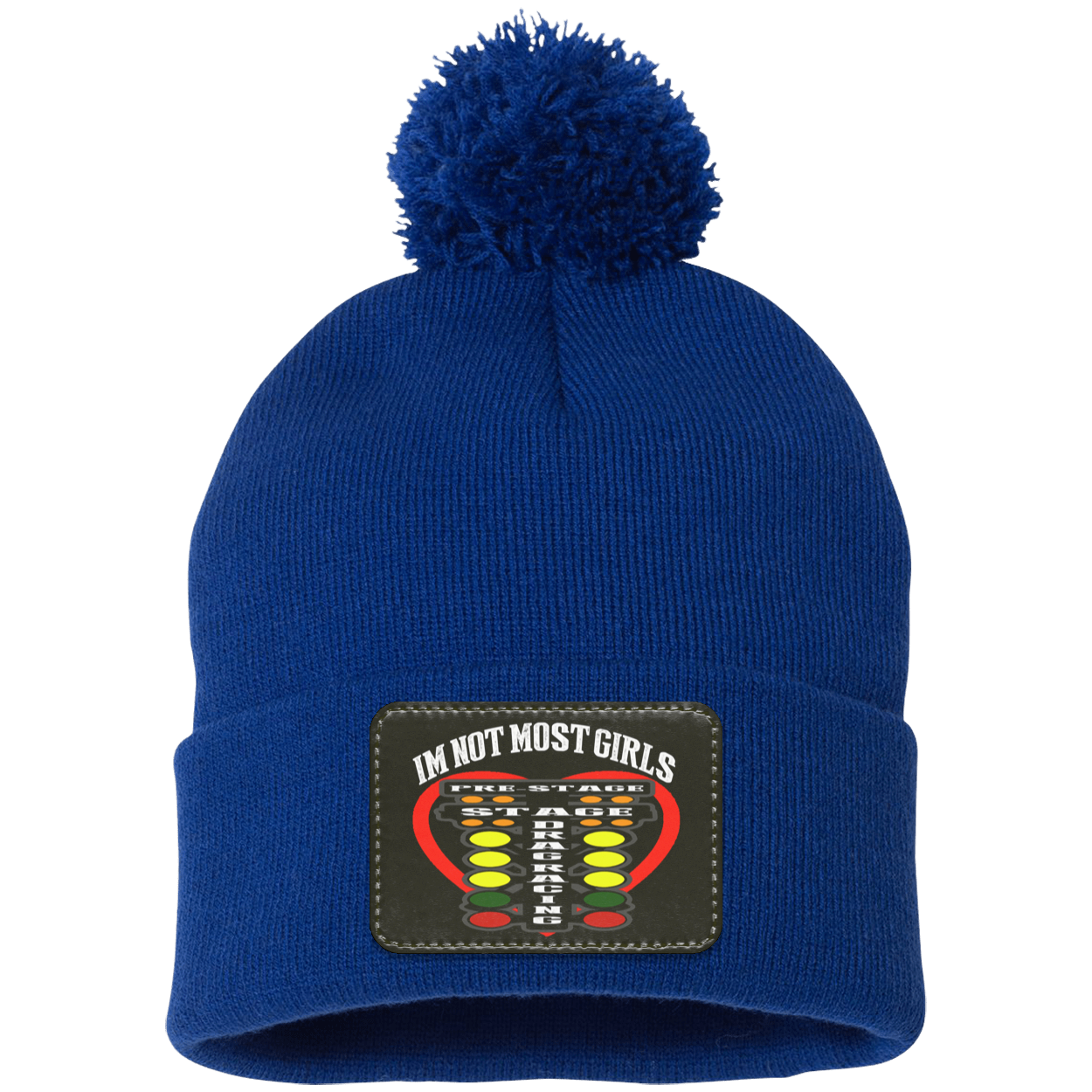 I'm Not Most Girls Drag Racing Pom Pom Knit Cap - Patch