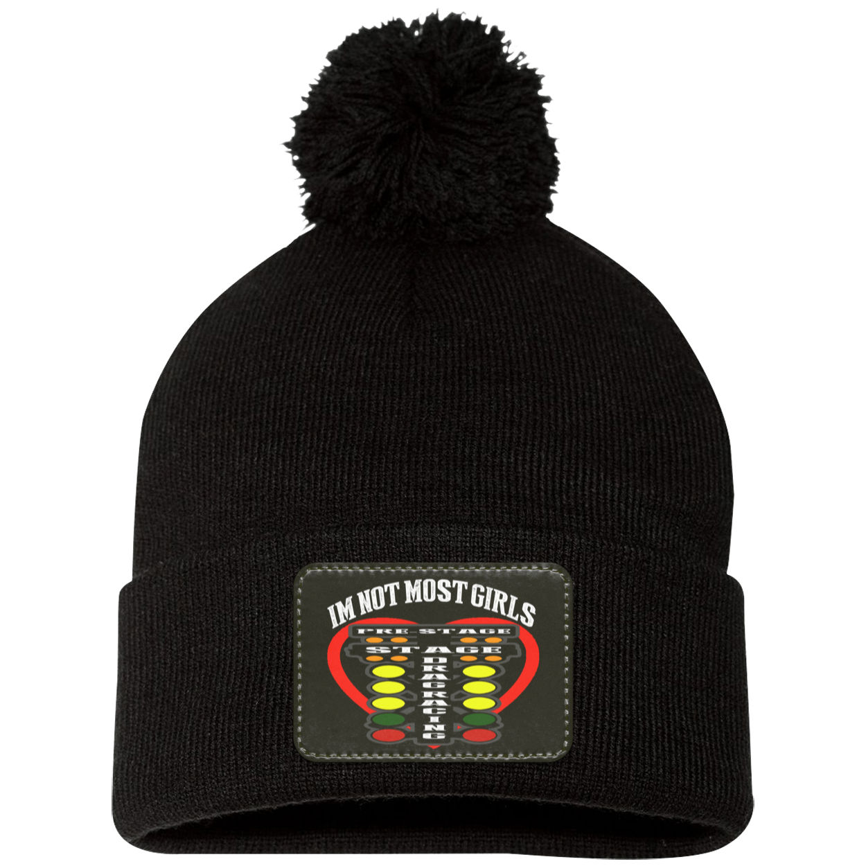 I'm Not Most Girls Drag Racing Pom Pom Knit Cap - Patch