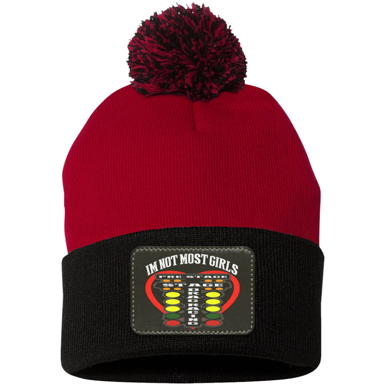 I'm Not Most Girls Drag Racing Pom Pom Knit Cap - Patch