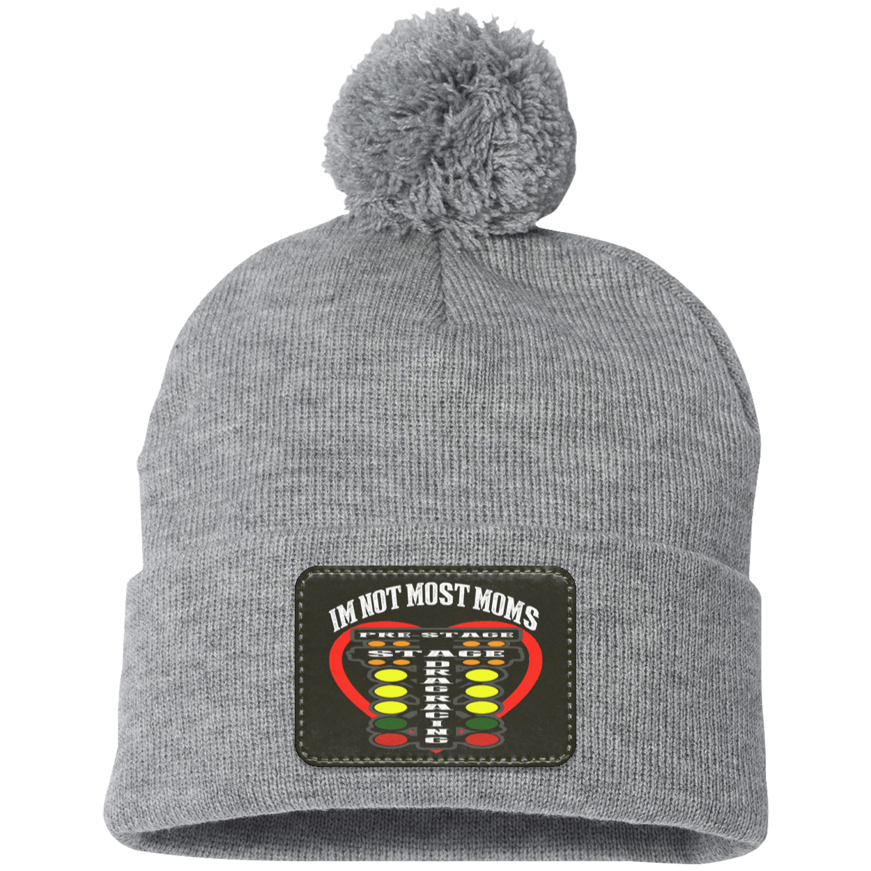 I'm Not Most Moms Drag Racing Pom Pom Knit Cap - Patch