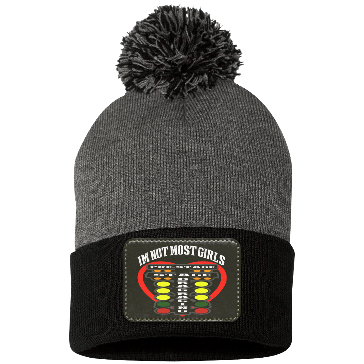 I'm Not Most Girls Drag Racing Pom Pom Knit Cap - Patch