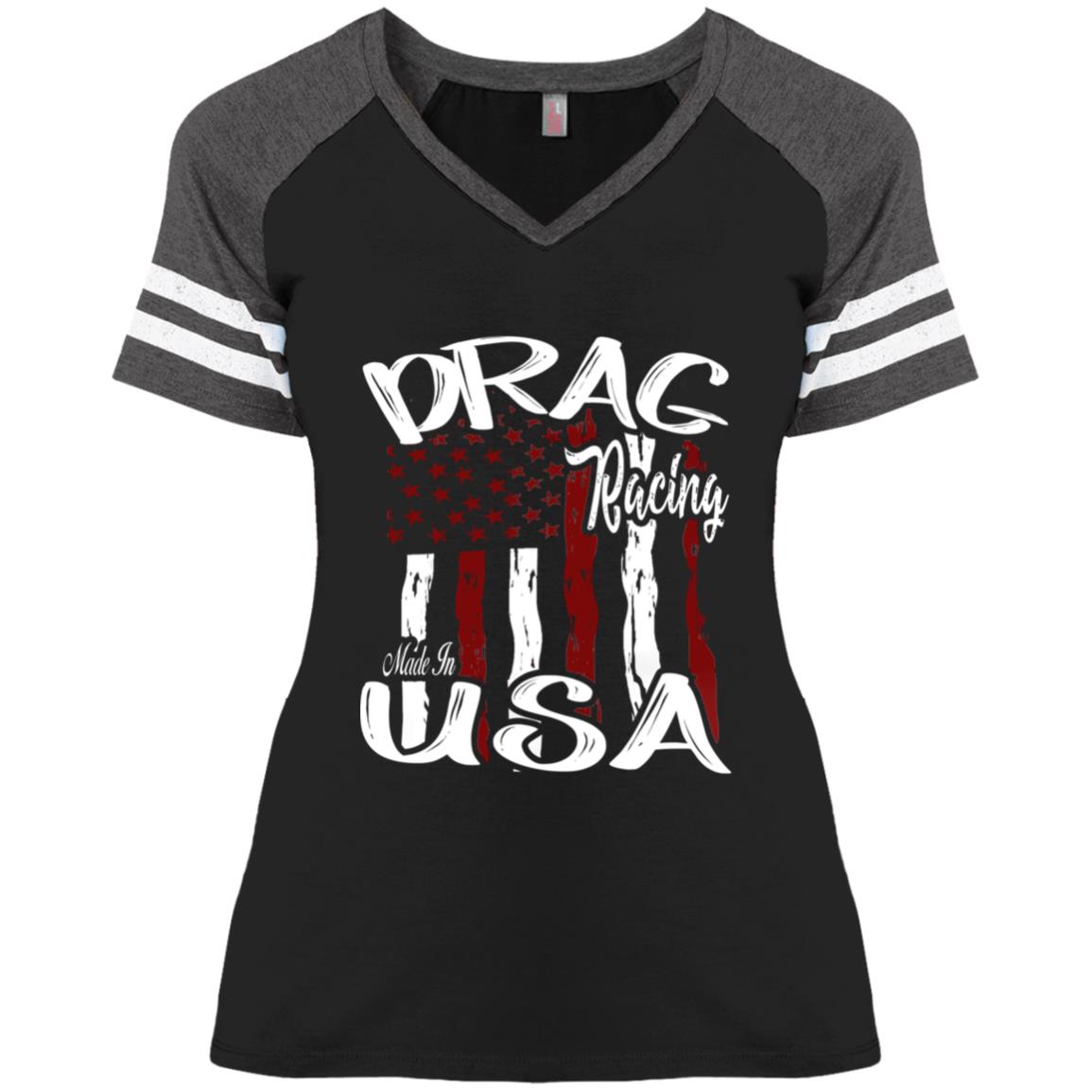 Drag Racing Made In USA Ladies' Game V-Neck T-Shirt