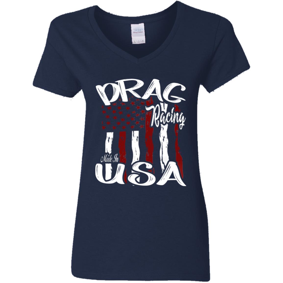 Drag Racing Made In USA Ladies' 5.3 oz. V-Neck T-Shirt