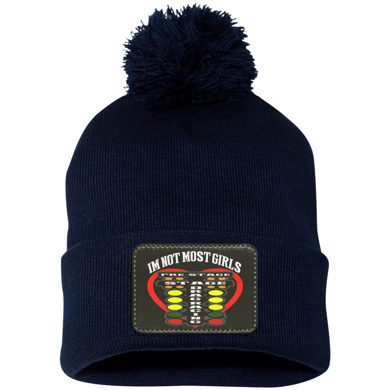 I'm Not Most Girls Drag Racing Pom Pom Knit Cap - Patch