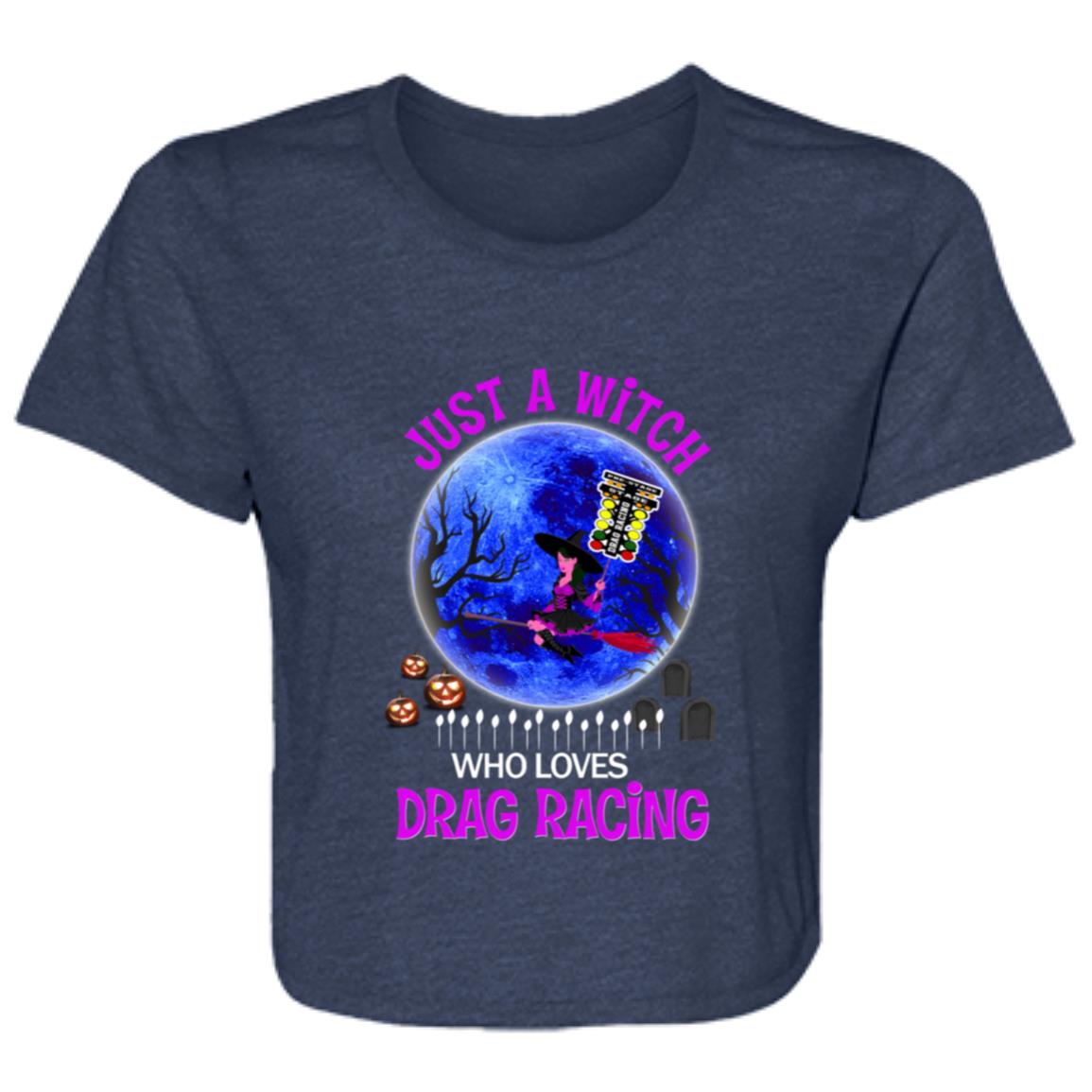Just A Witch Who Loves Drag Racing Ladies' Flowy Cropped Tee