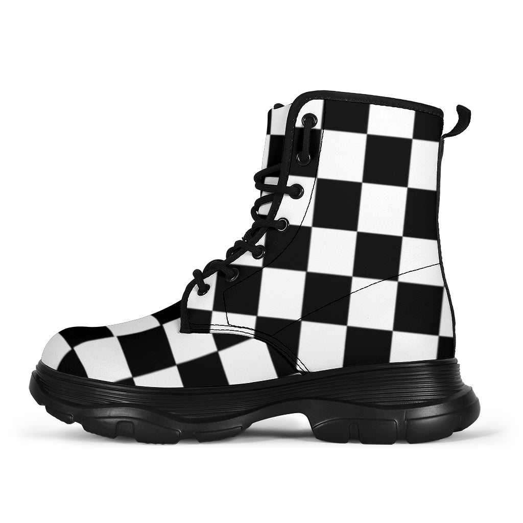 Racing Checkered Chunky Boots