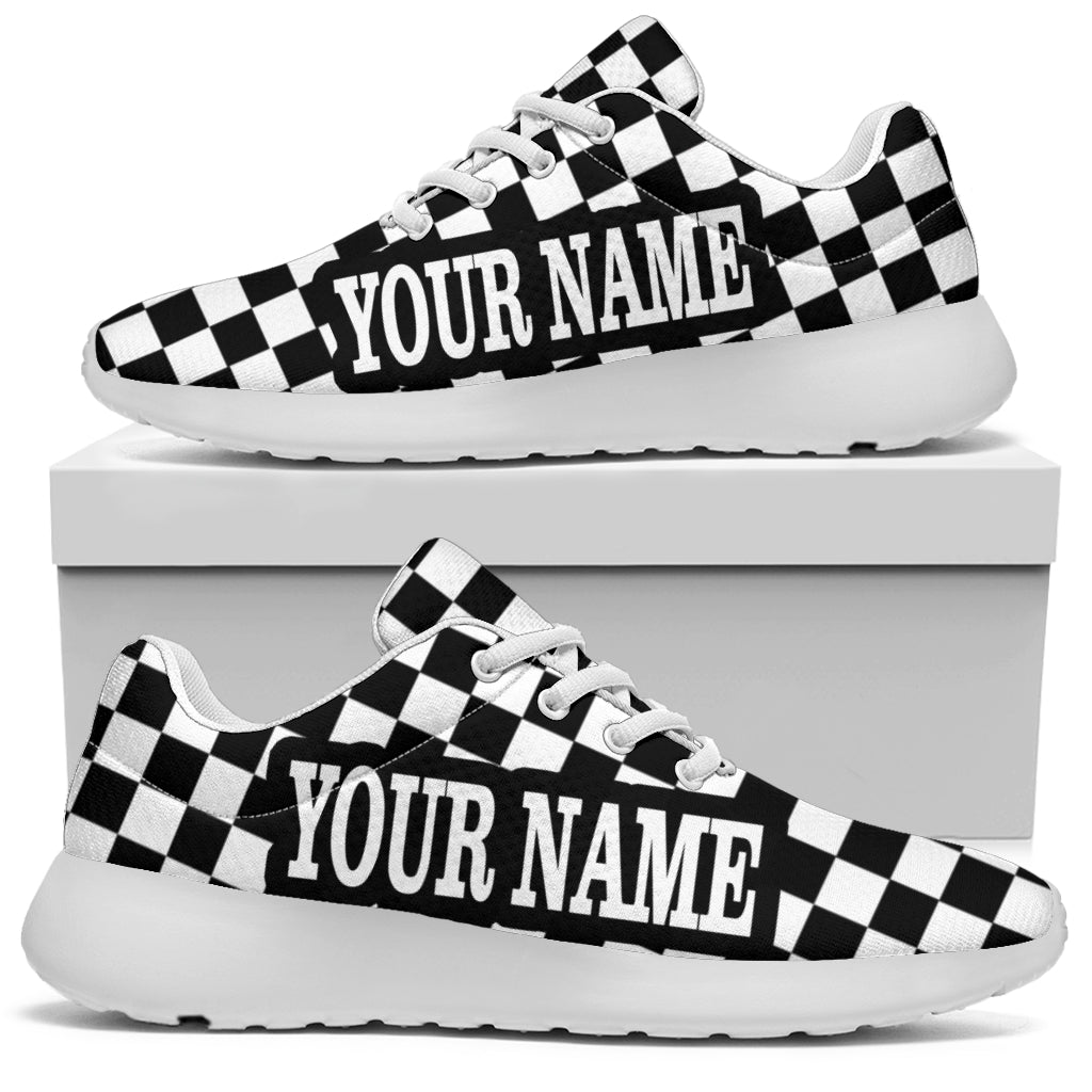Custom Name Racing Checkered Sneakers