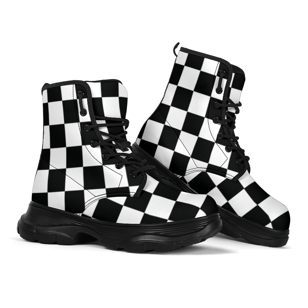 Racing Checkered Chunky Boots