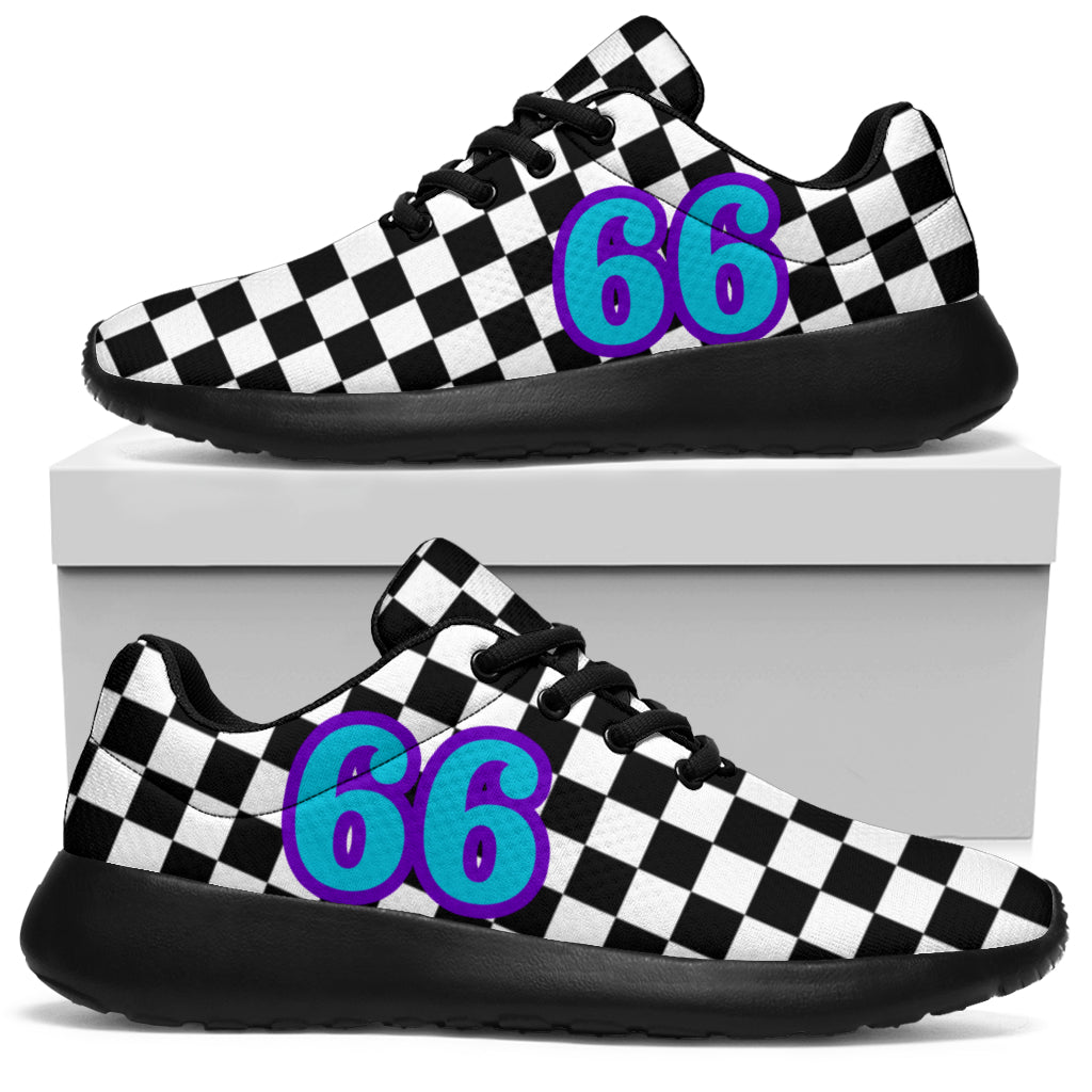 custom racing sneakers number 66 teal/purple