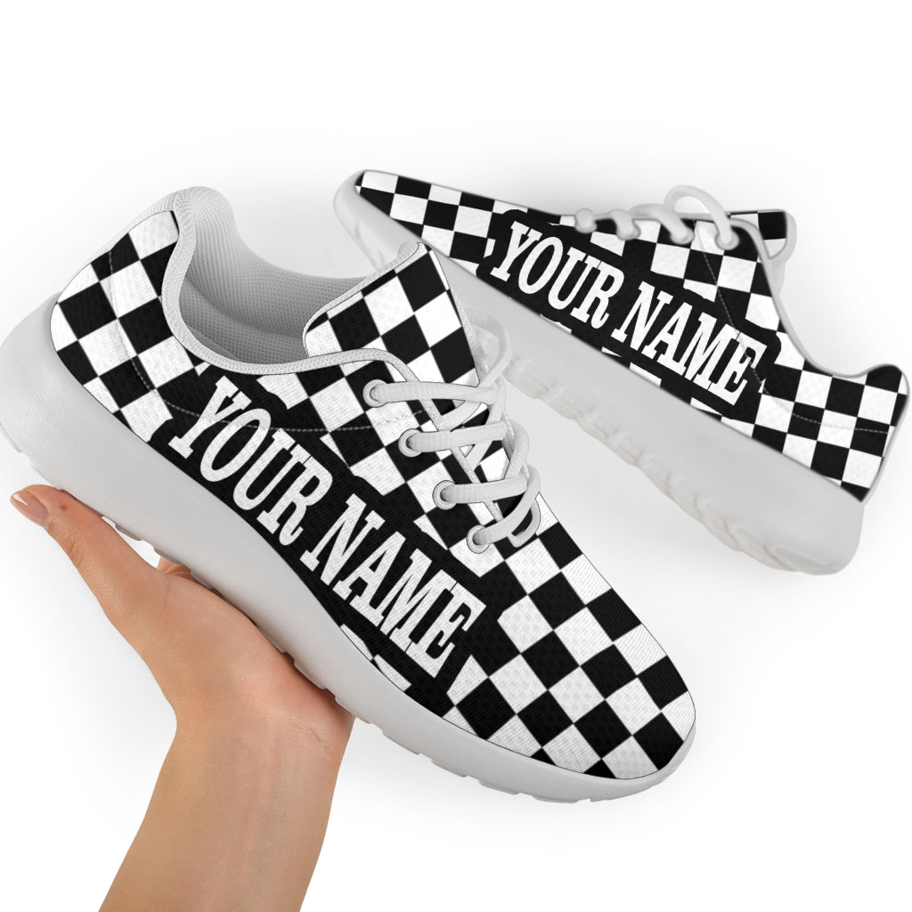 Custom Name Racing Checkered Sneakers