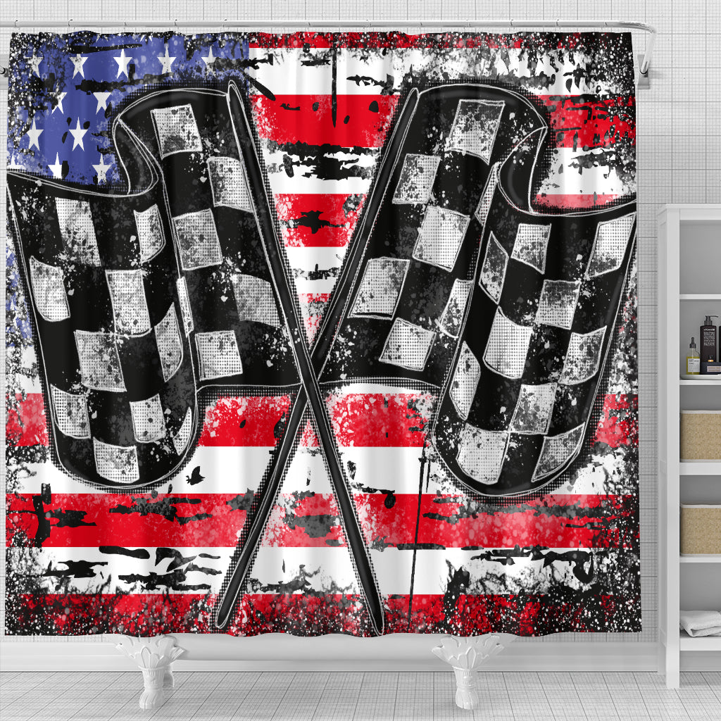 Racing Checkered USA Flag Shower Curtain