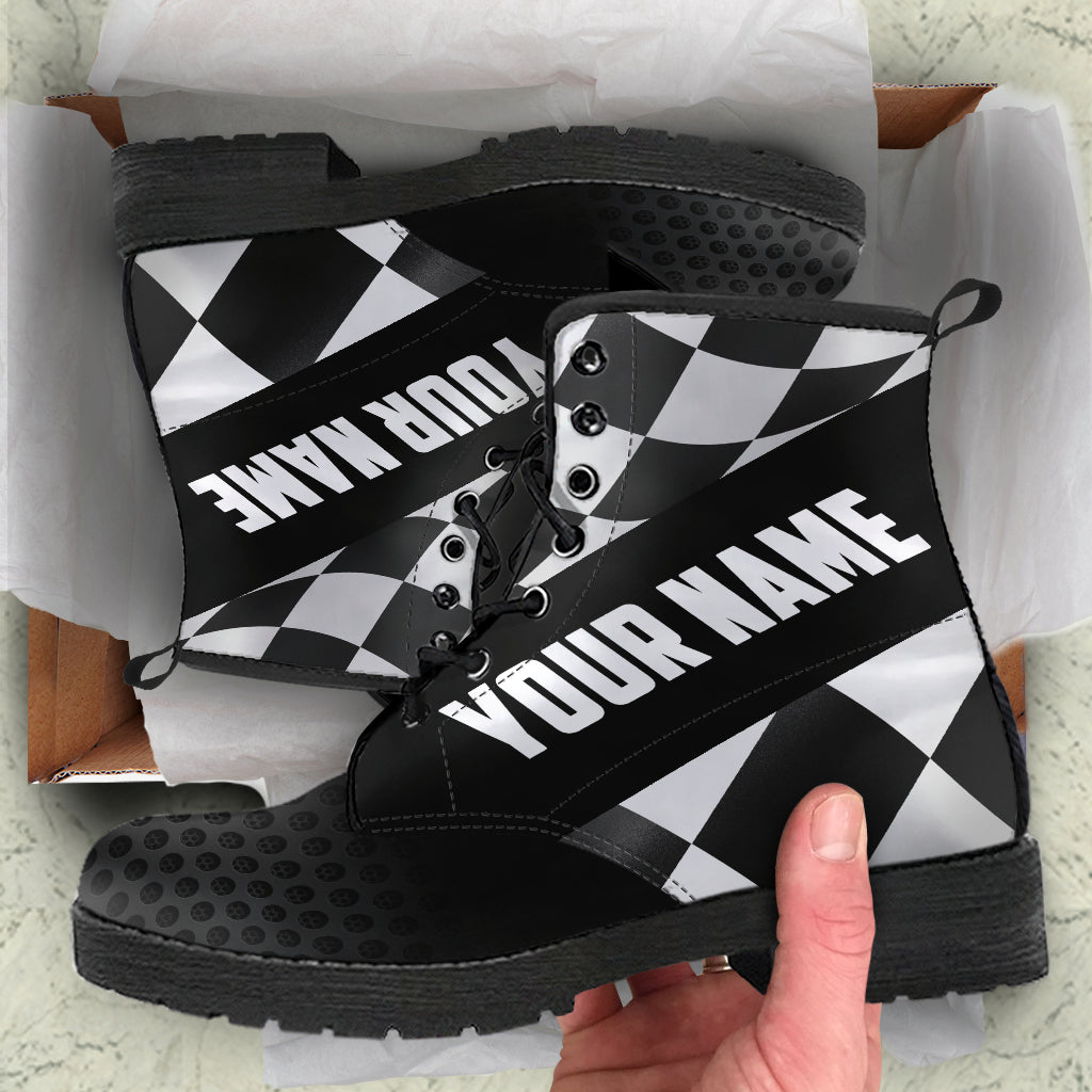 Custom Name Checkered Racing Boots