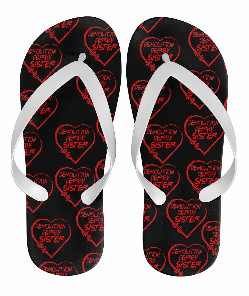 Demolition Derby Sister Heart Flip Flops
