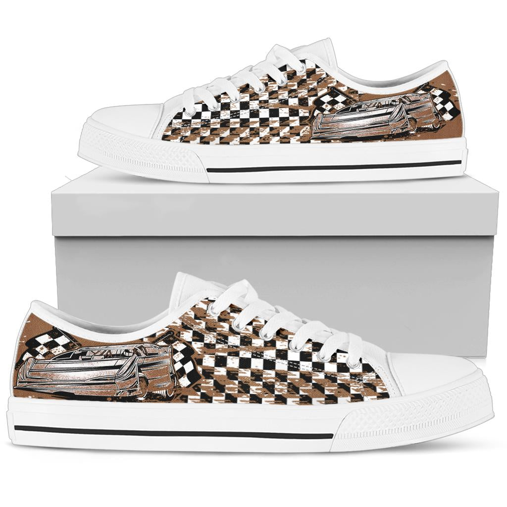 Dirt Racing Checkered Late Model Low Tops White