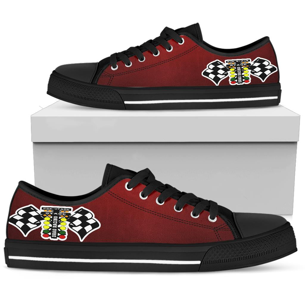 Drag Racing Maroon Flag Low Tops Black