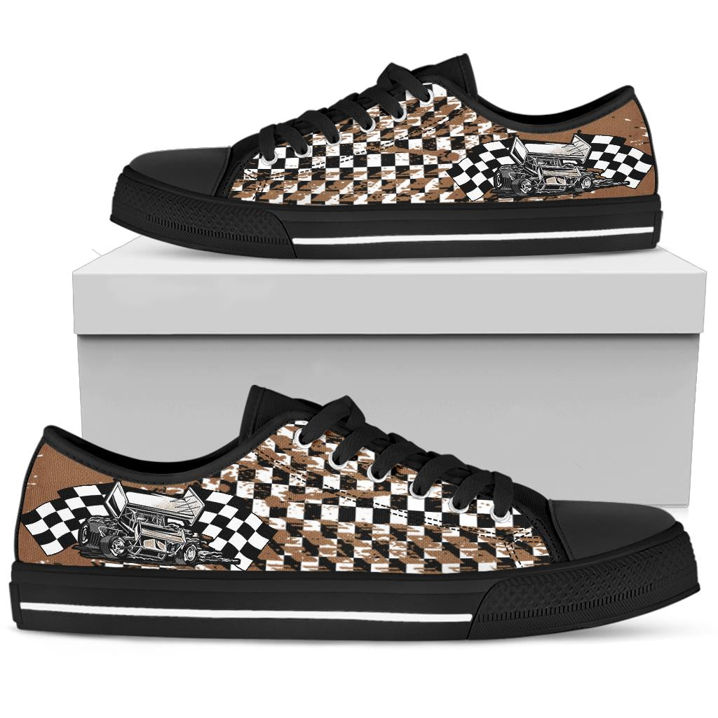 Dirt Racing Checkered Sprint Car Low Tops Black