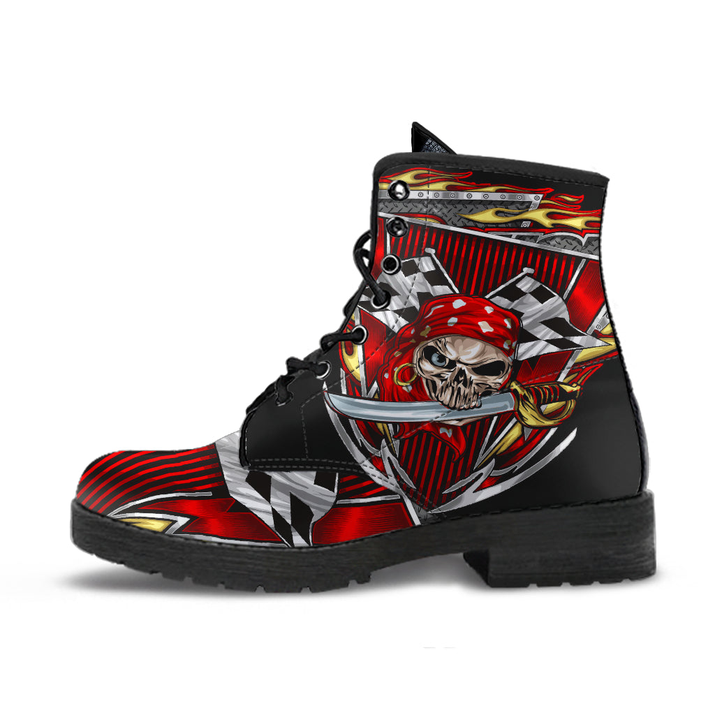 Racing Checkered Skull Boots