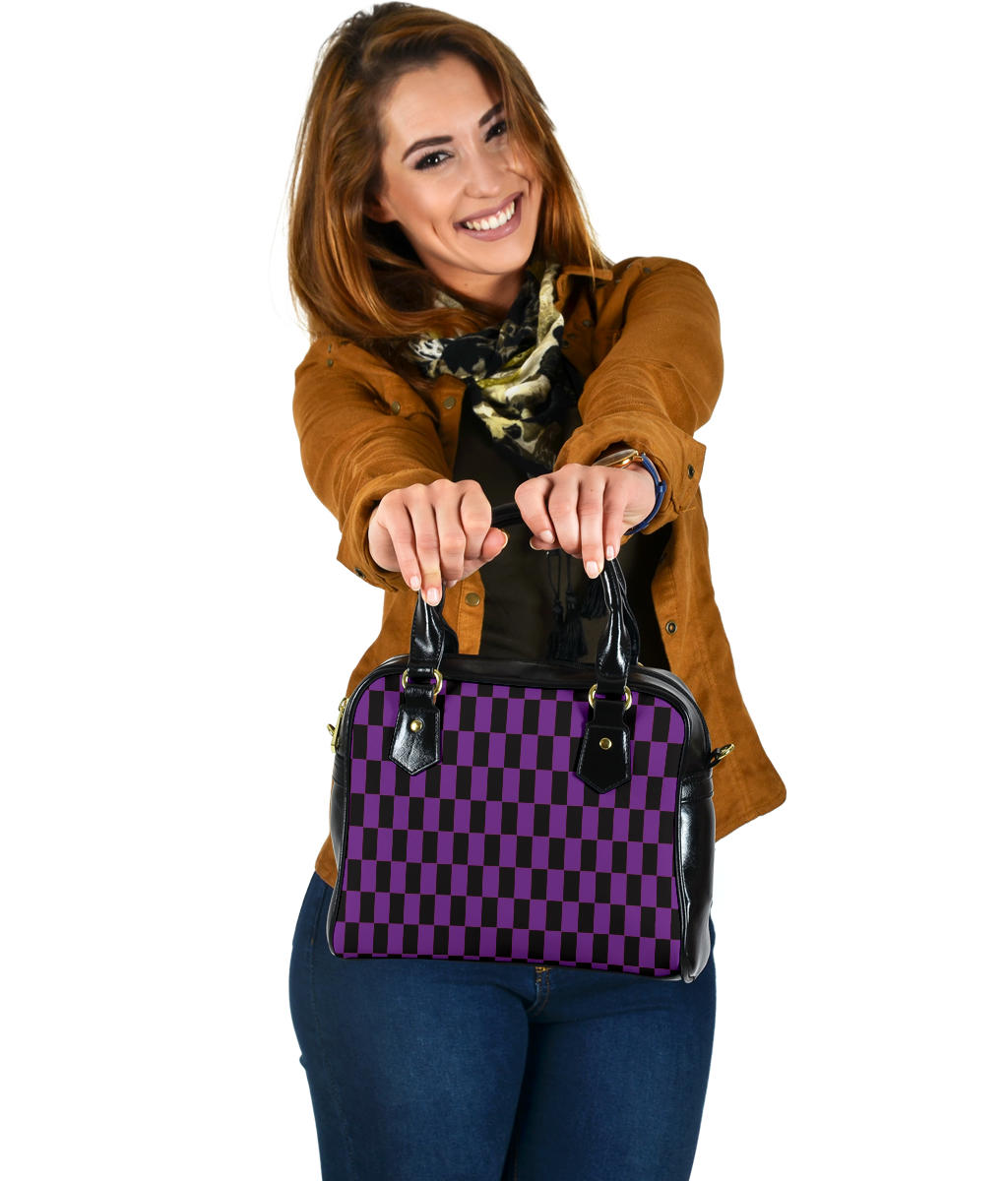 Racing Purple Checkered Flag Shoulder Handbag