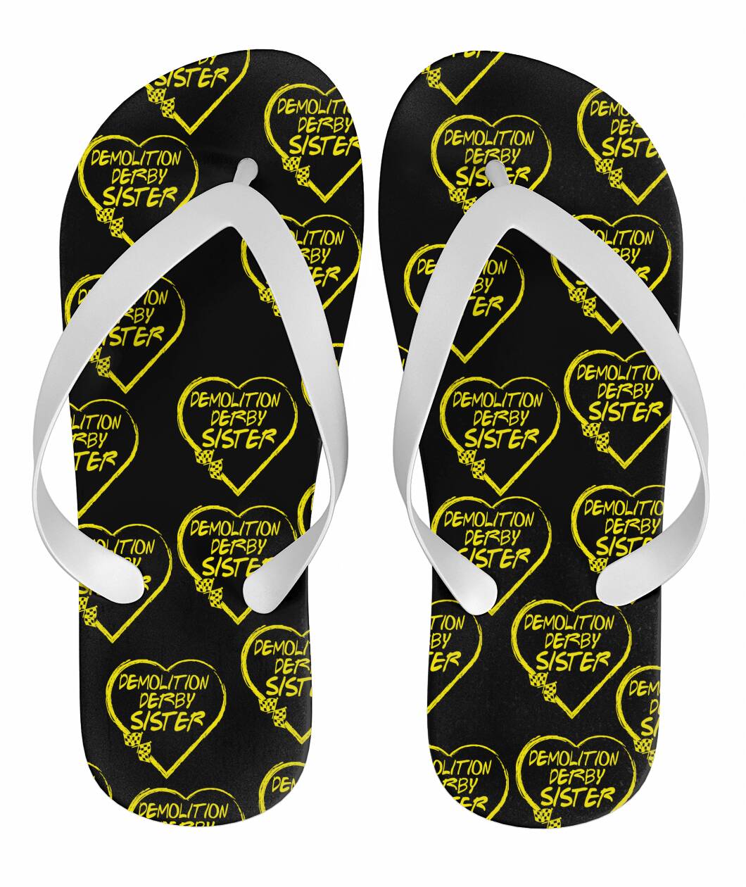 Demolition Derby Sister Heart Flip Flops