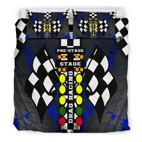 Drag Racing Blue Bedding Set