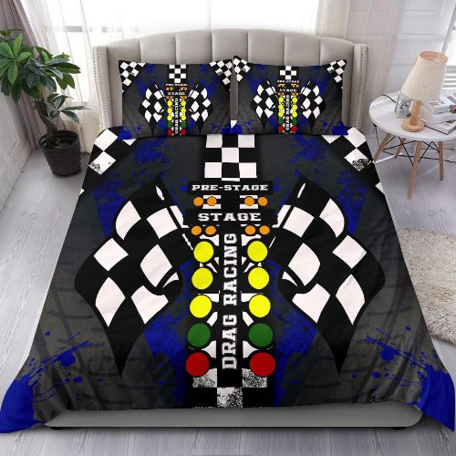 Drag Racing Blue Bedding Set