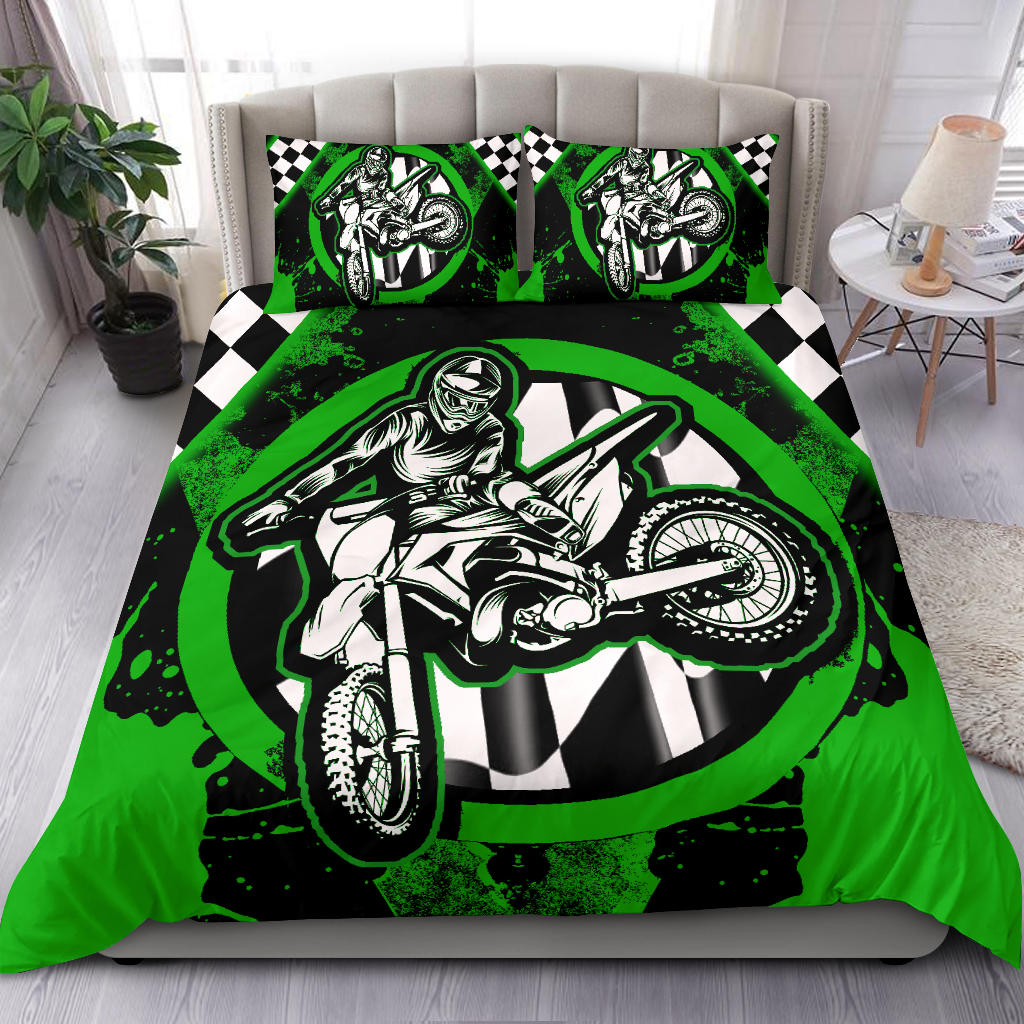 Dirt Bike Racing Bedding Set Green