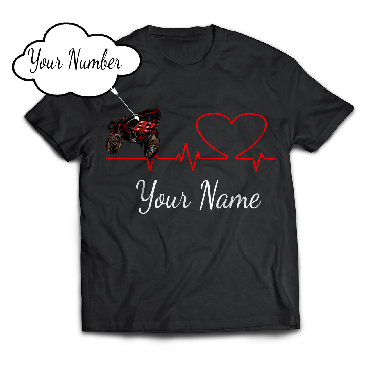 Custom Sprint Car Non Wing Heartbeat T-Shirts