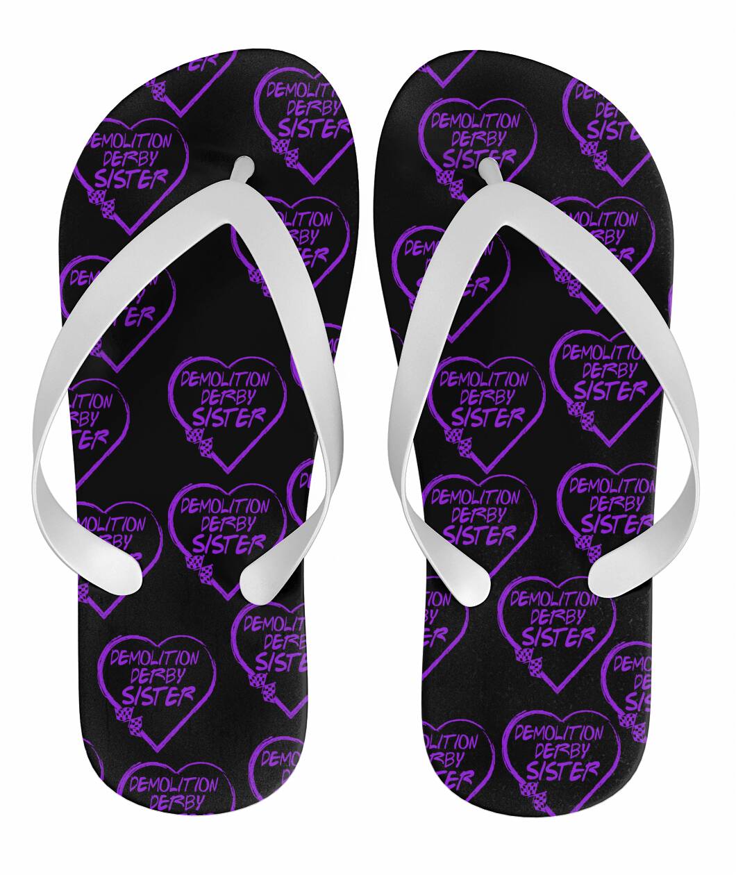Demolition Derby Sister Heart Flip Flops