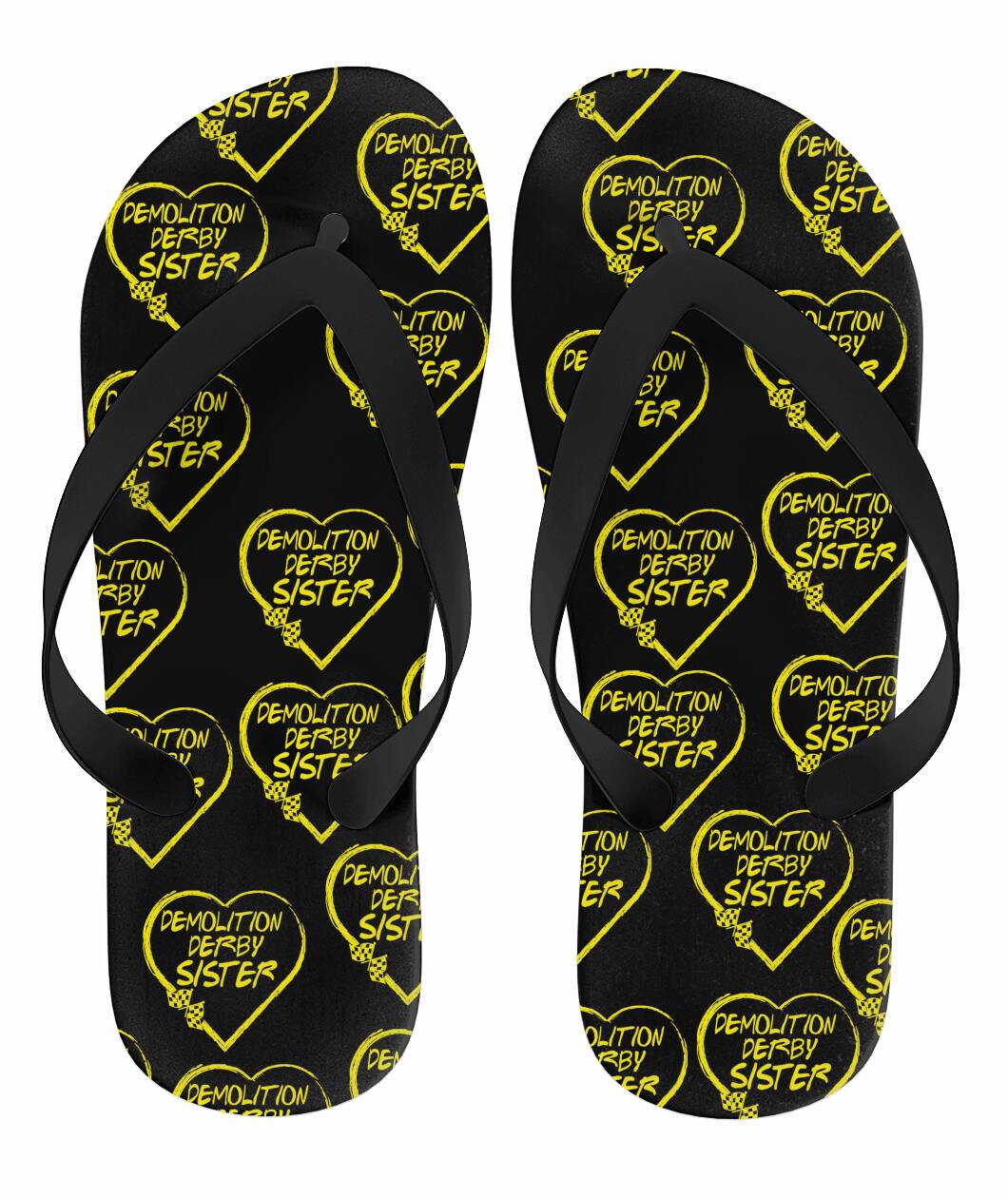 Demolition Derby Sister Heart Flip Flops