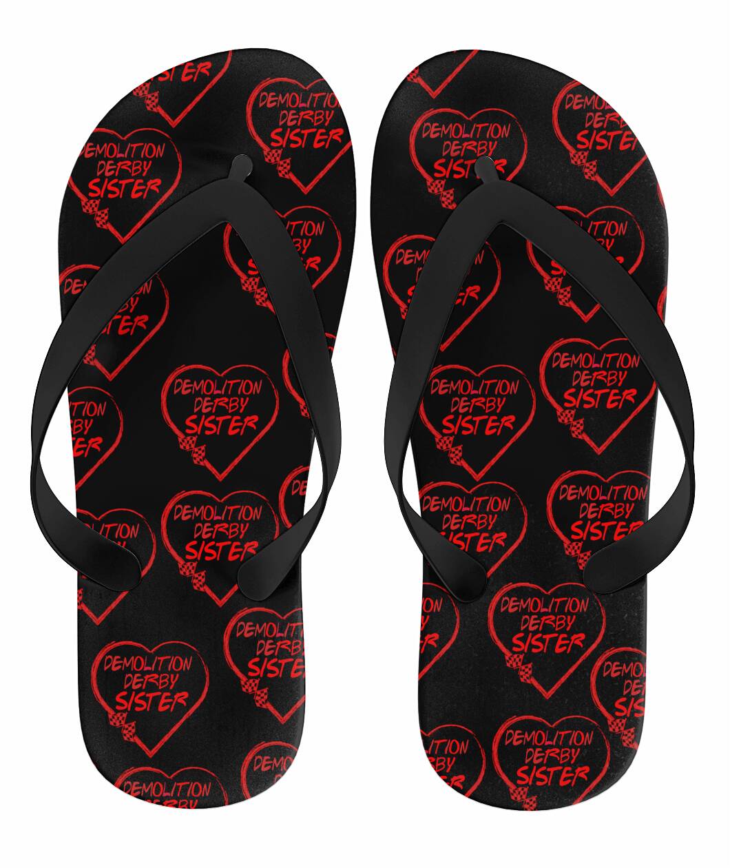 Demolition Derby Sister Heart Flip Flops