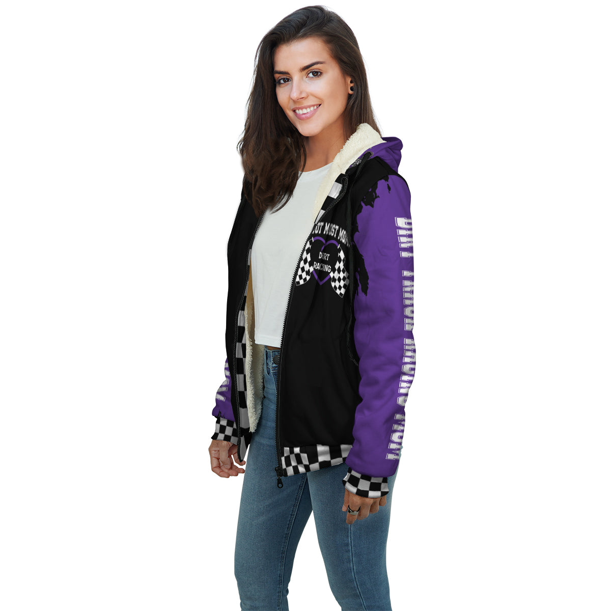 Dirt Track Racing Mom Sherpa Jacket Purple