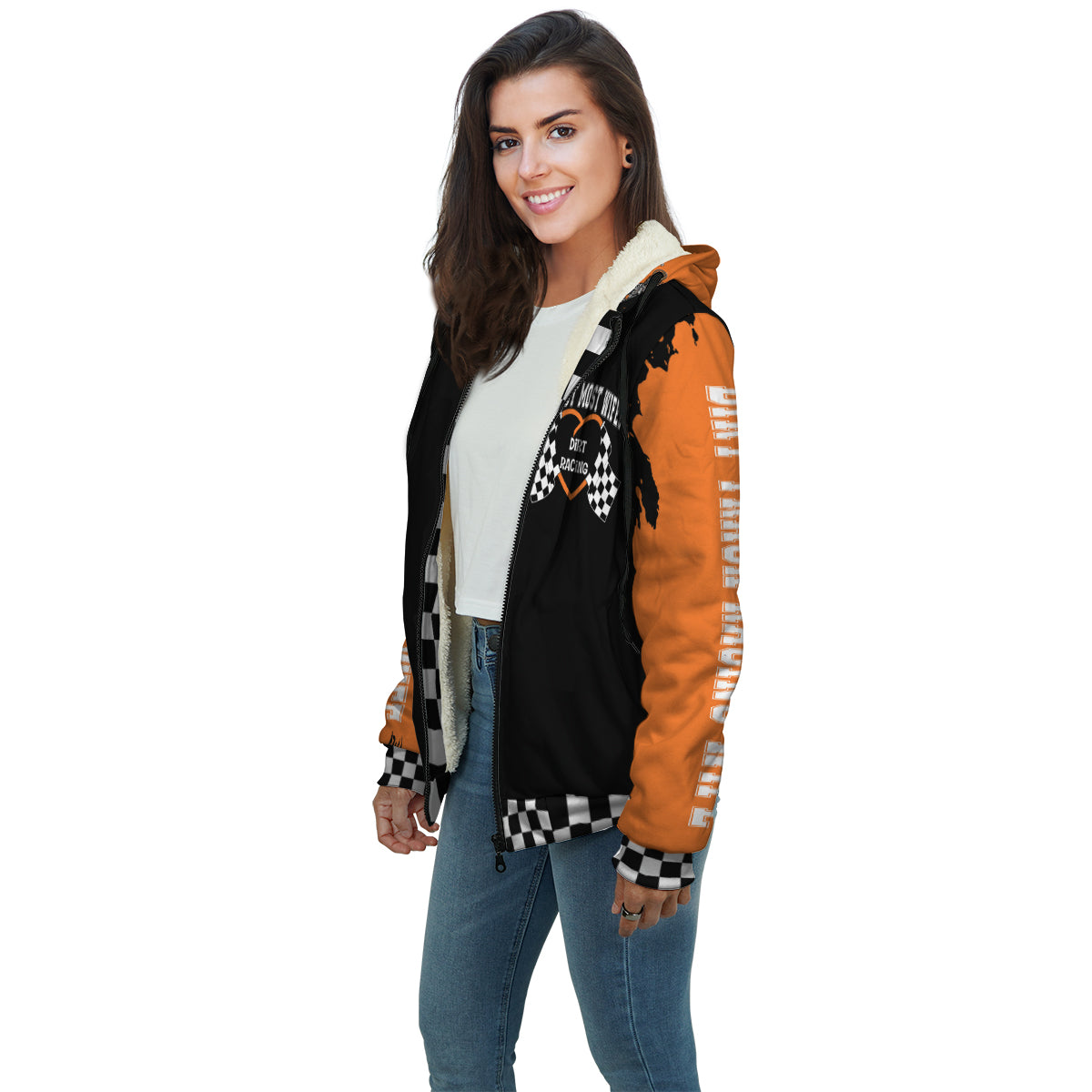 Dirt Track Racing Wife Sherpa Jacket Orange