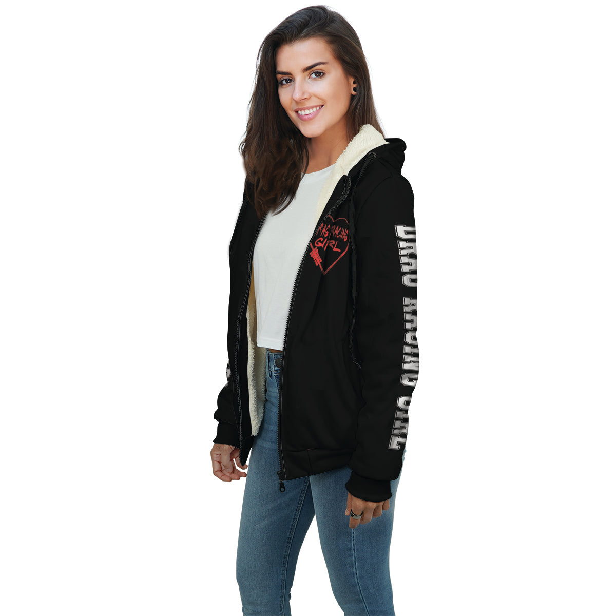 Drag Racing Girl Heart Sherpa Jacket