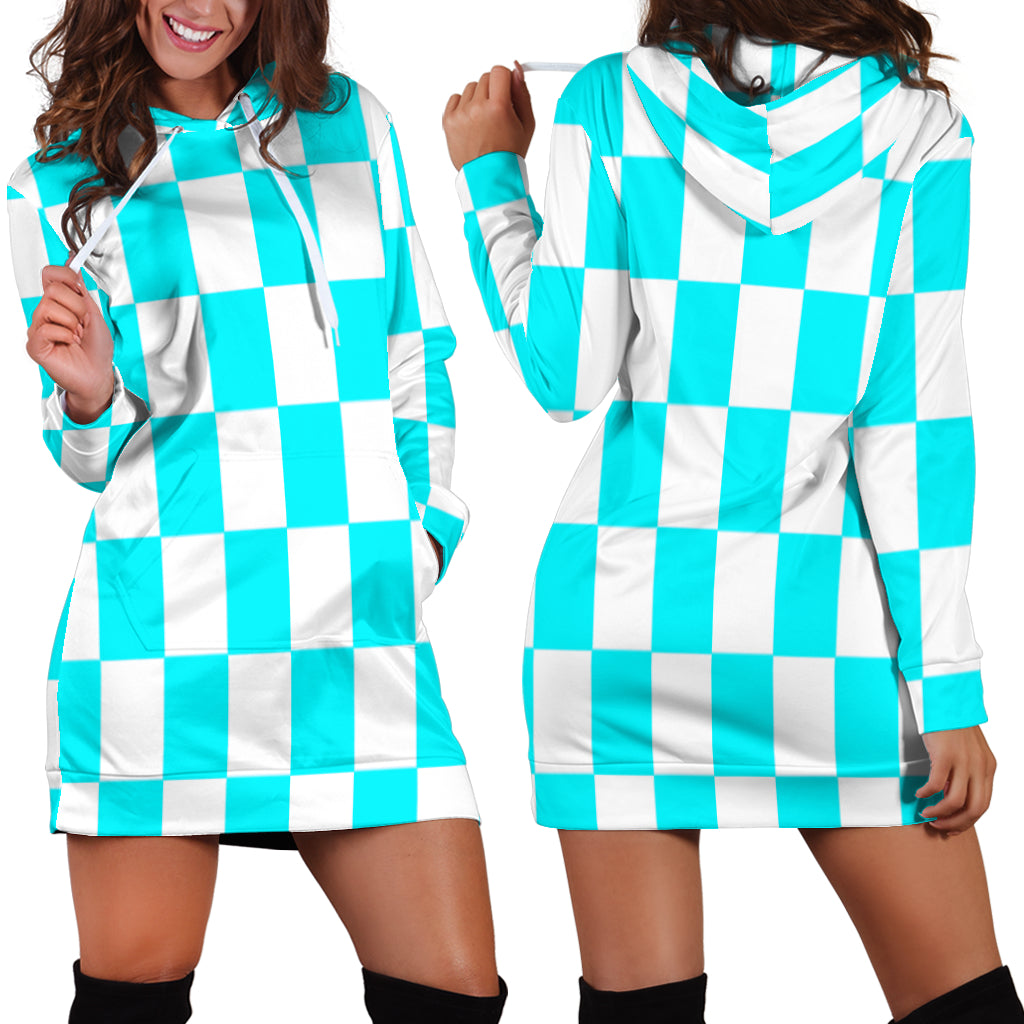 Racing Checkered Flag Hoodie Dress Carolina Blue