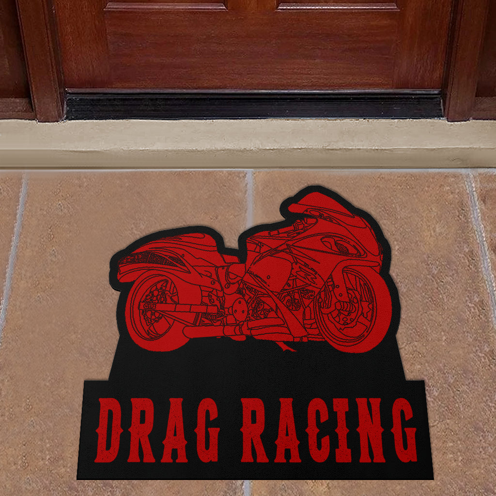 Custom Shaped Drag Racing Bike Door Mat Red
